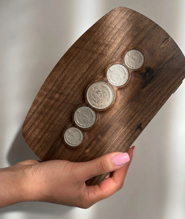 Panza Wooden Clutch with Pahlavi Coins
