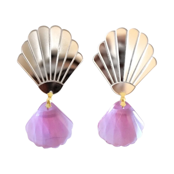 Shell Crystal Purple Earrings