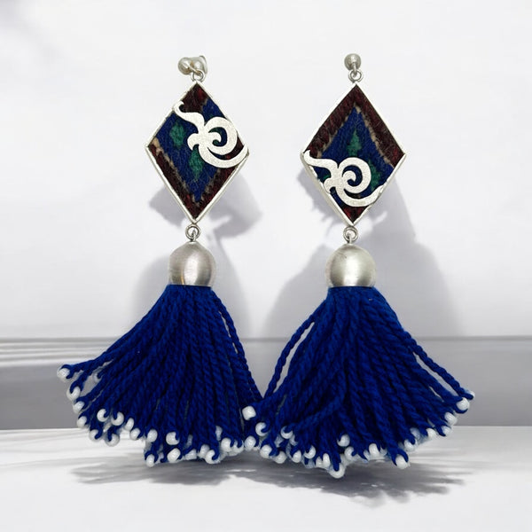Kowli Silver Earrings with Blue Tassel