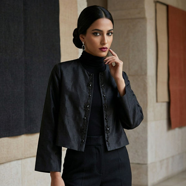 Black Sermeh-Doozi Coat with Onyx