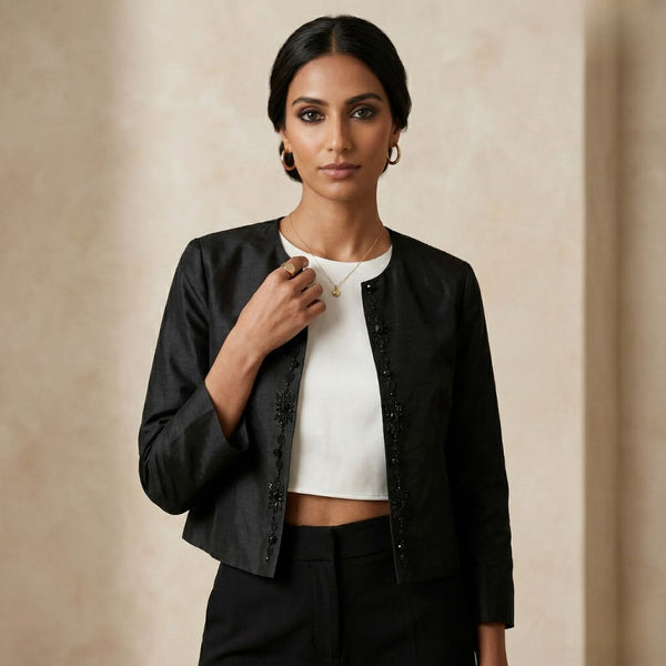 Black Sermeh-Doozi Coat with Onyx