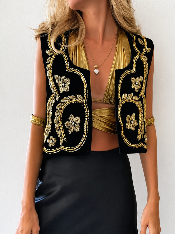 Golden Flower Hand Beaded Vest