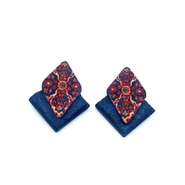 Diamond Tile Paper Mache Earrings