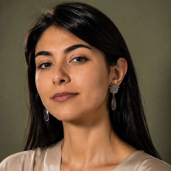 Sahebgharan Coin & Lapis Silver Earrings