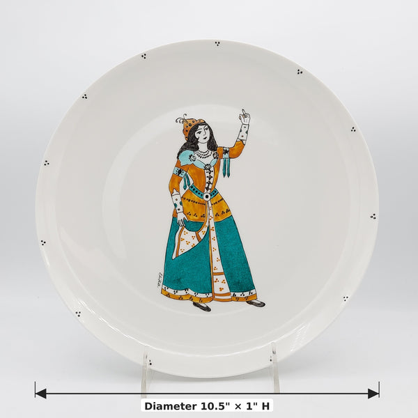 Hand Painted Saffron Qajar Lady Plate — dimensions: Diameter 10.5" × 1" H