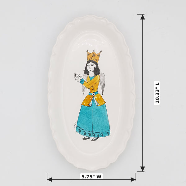 Hand Painted Regal Angel Qajar Lady Dish — dimensions: 10.33" L × 5.75" W