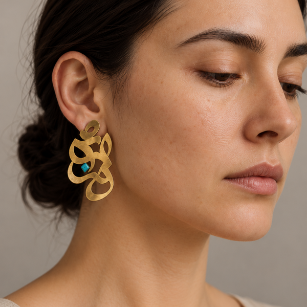 Asymmetrical Eshgh & Blue Dot Brass Earrings
