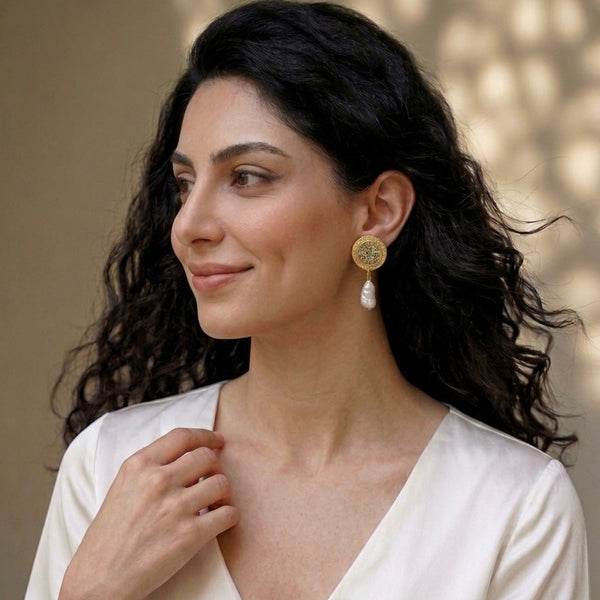 Ava 22K Gold-Plated Khatam & Pearl Earrings