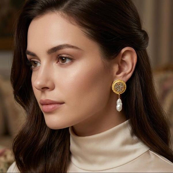 Ava Round Pearl Earrings