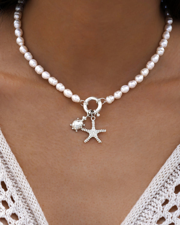Pearl And Silver Lock Necklace