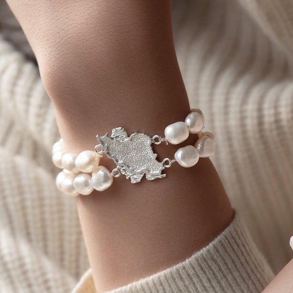 Sterling Silver Iran Map Bracelet with Freshwater Baroque Pearl