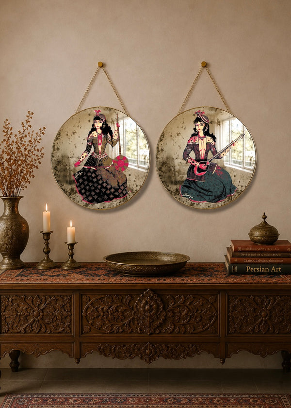 Setar Qajar Lady Round Wall Mirror