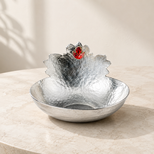 Leaf Round Copper Bowl with Gems