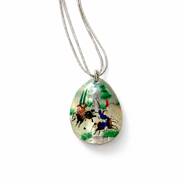 Bazm Hand-Painted Shell & Silver Necklace