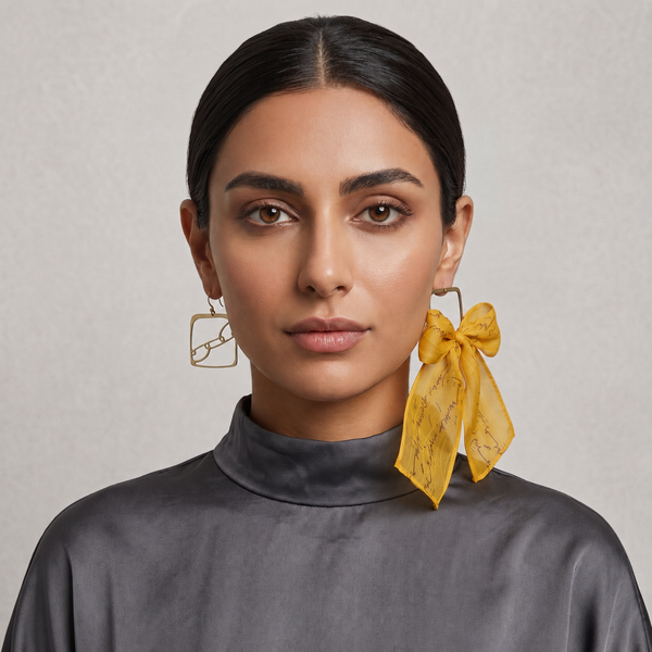 Love in Bloom Asymmetrical Brass & Silk Earrings
