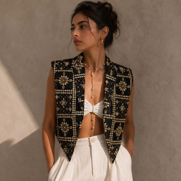 Black & Gold Collar Vest