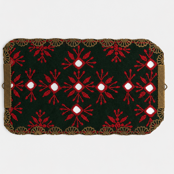 Red & Dark Green Balouchi Embroidery Wall Art