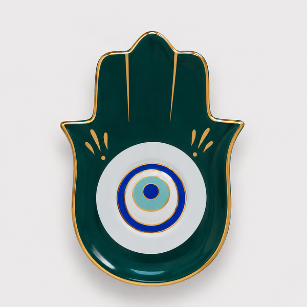 Hamsa Evil Eye Jewelry Dish with Gold Touches