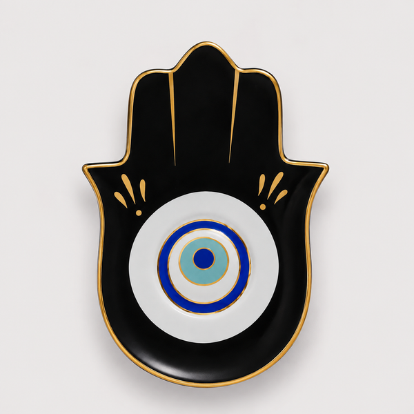 Hamsa Evil Eye Jewelry Dish with Gold Touches