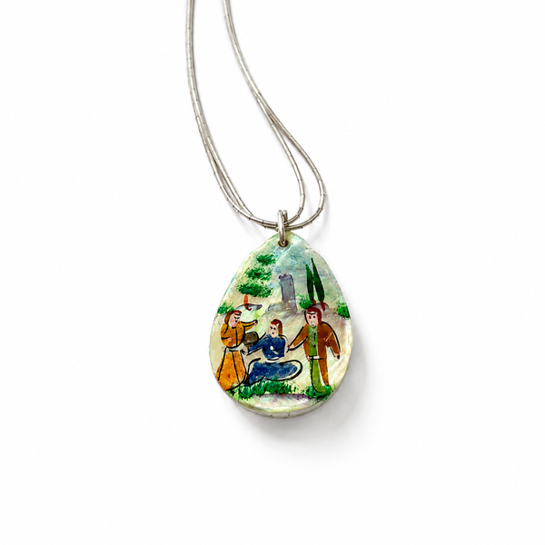 Bazm Hand-Painted Shell & Silver Necklace