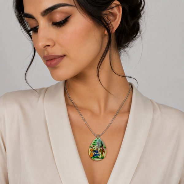 Bazm Hand-Painted Shell & Silver Necklace