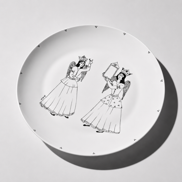 Black Hand-Painted Qajar Angels Plate