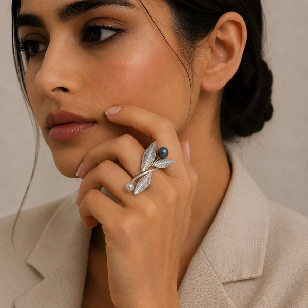 Silver Bloom Ring with Pearls