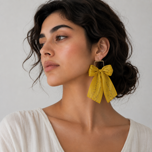 Love in Bloom Asymmetrical Brass & Silk Earrings