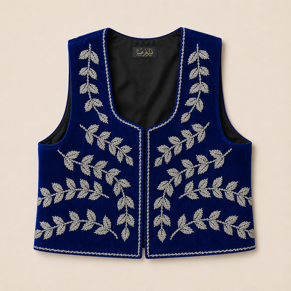 Blue Silver Leaves Hand Beaded Vest