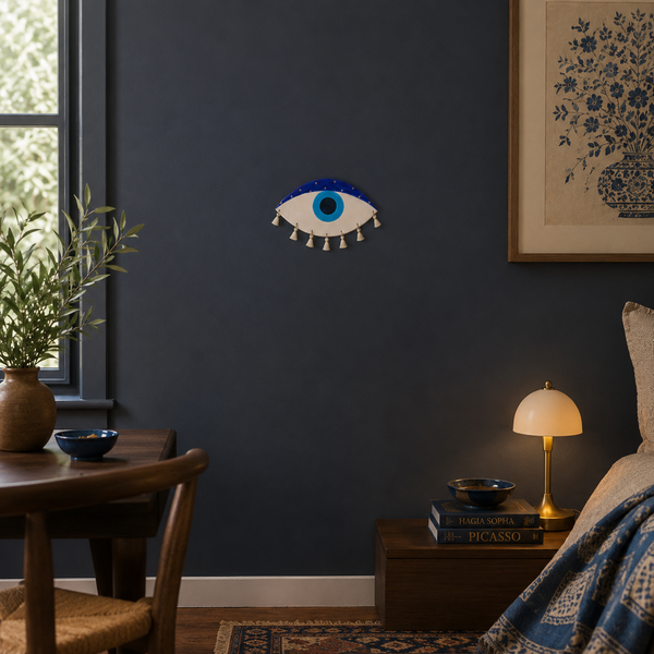 Ceramic Evil Eye with Gold Touches Wall Decor