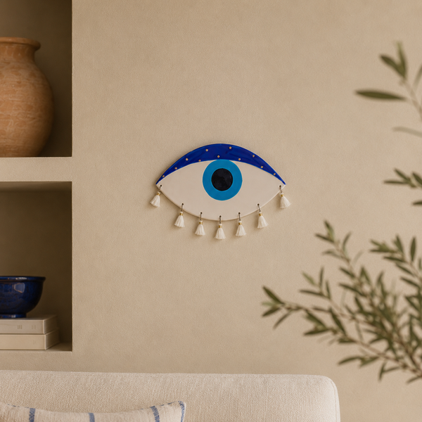 Ceramic Evil Eye with Gold Touches Wall Decor