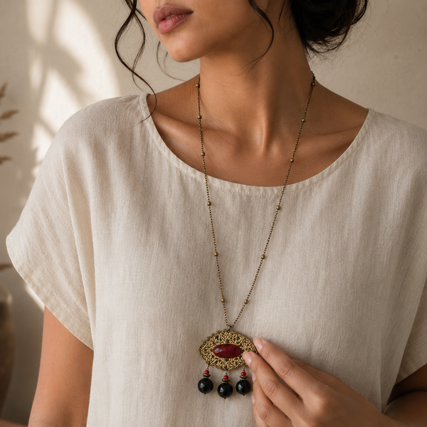 Shiraz Brass Long Necklace