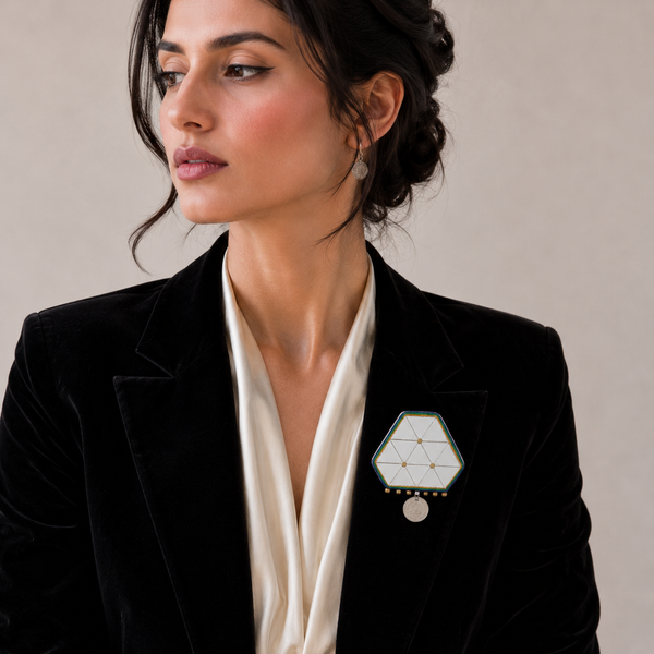 Hexagon Mirror Brooch