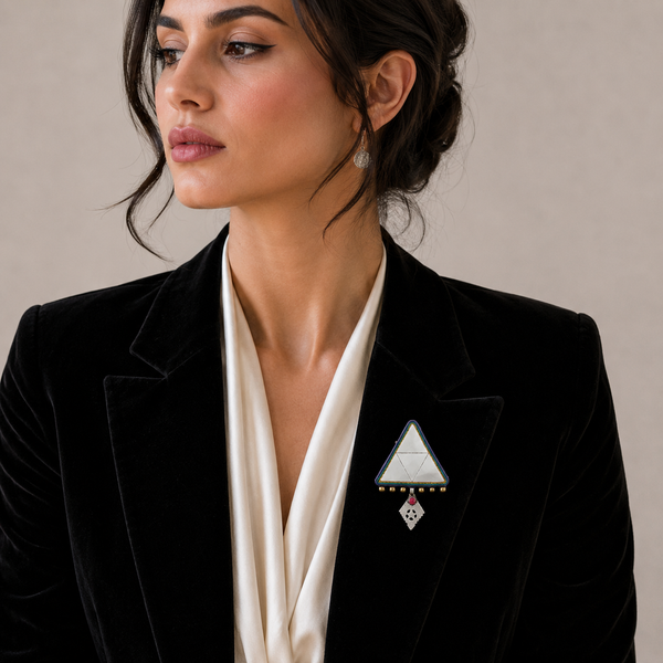Triangle Mirror Brooch with Pendant