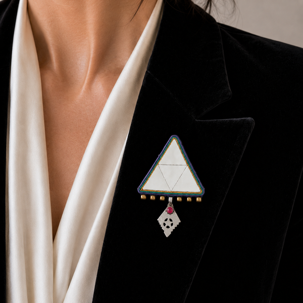 Triangle Mirror Brooch with Pendant