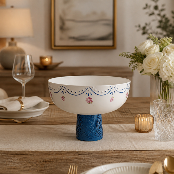 Large Pink Rose Bowl with Lapis Stand