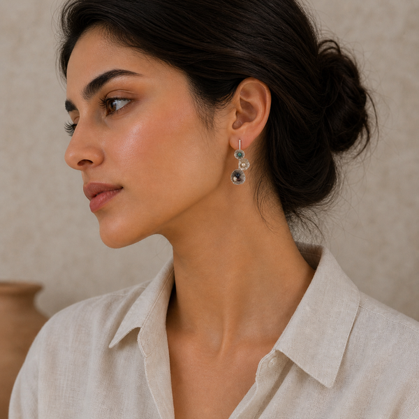 Silver Small Flowers Earrings with Pearls