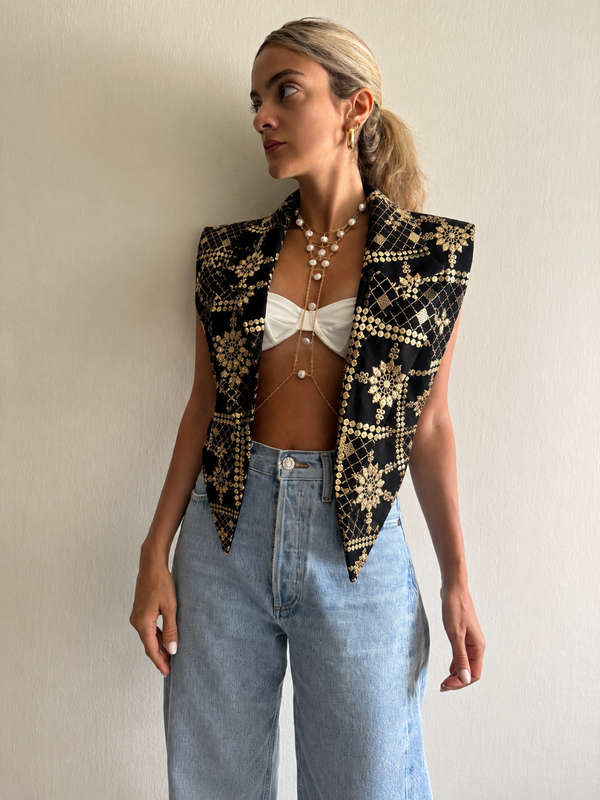 Black & Gold Collar Vest