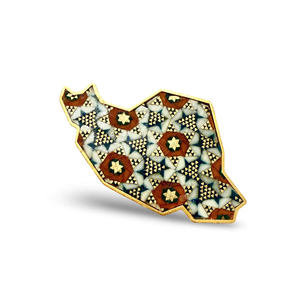 Iran Map 22K Gold-Plated Khatam Brooch