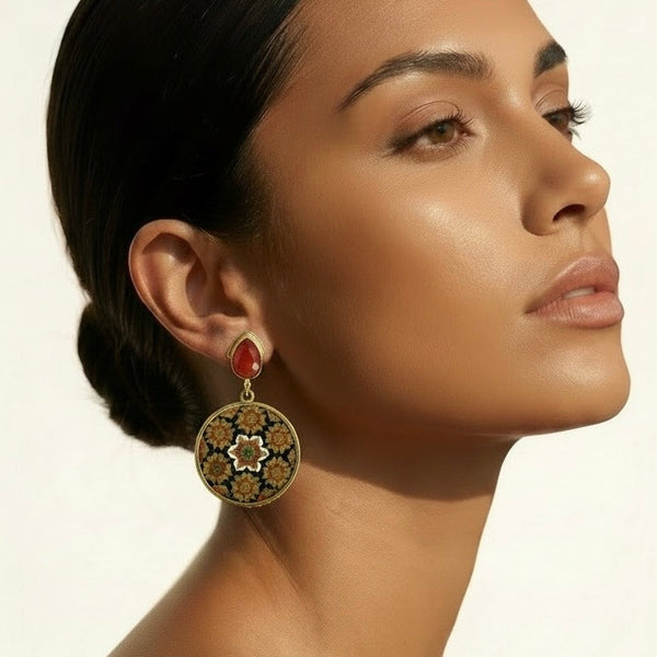 Large Round 22K Gold-Plated Khatam Earrings