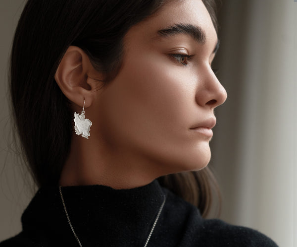 Silver Iran Map Ring, Necklace & Earrings
