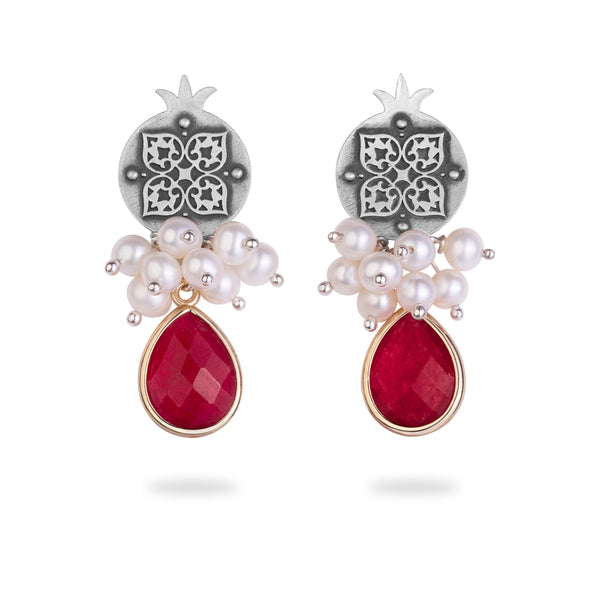 Pomegranate-Pearls Red Agate Earring