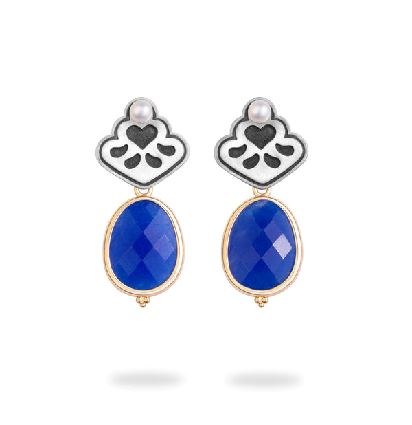 Silver Heart Earrings with Agate & Pearl