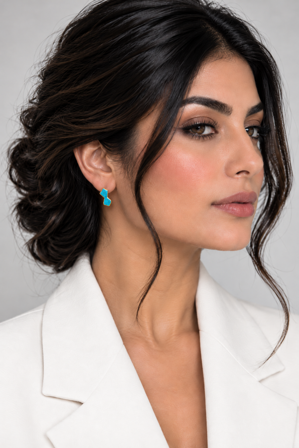 Asymmetrical Eshgh & Blue Double Dots Brass Earrings