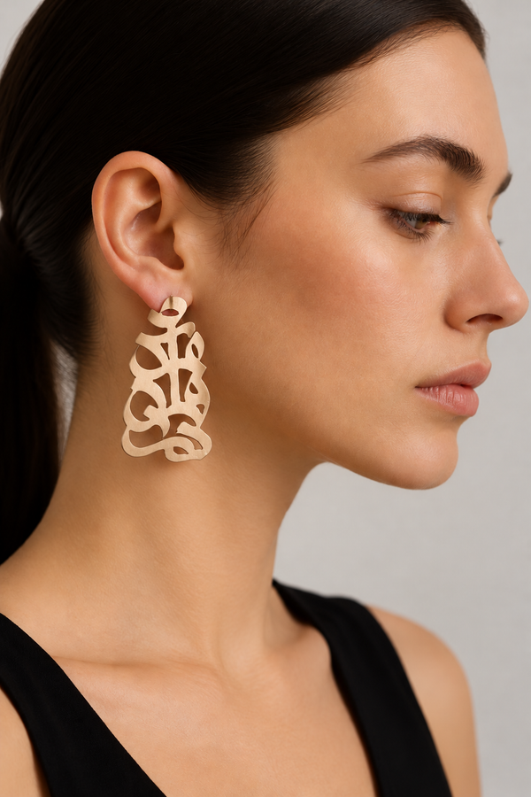 Asymmetrical Asheghaneh & Persian Motif Brass Earrings