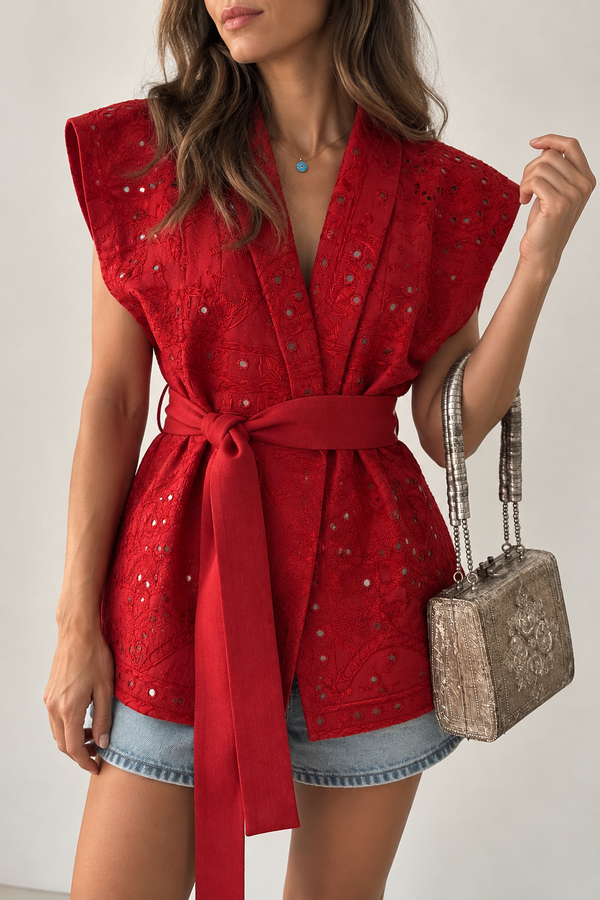 Vintage Mirrorwork Red Vest