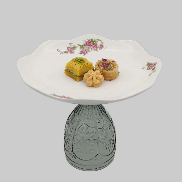Wavy Golesorkhi Serving Plate With Tall Gray Glass Stand