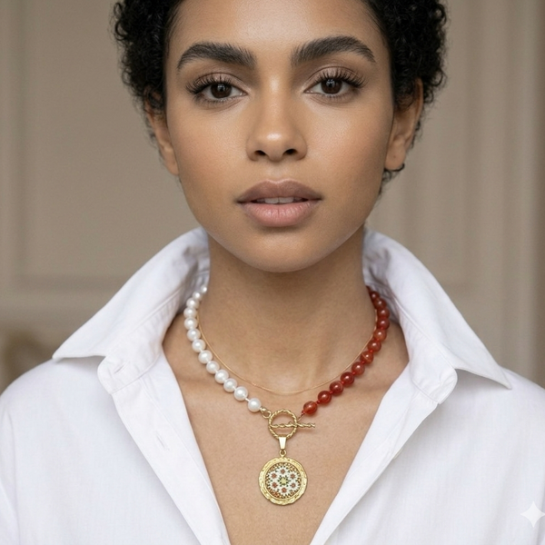 Goli 22K Gold-Plated Pearl & Carnelian Khatam Necklace