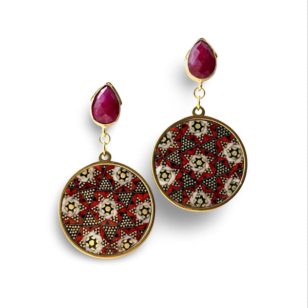 Large Round 22K Gold-Plated Khatam Earrings
