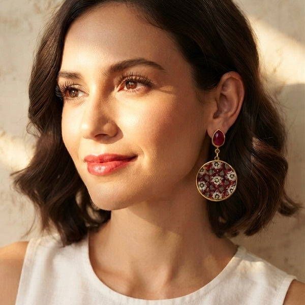 Large Round 22K Gold-Plated Khatam Earrings
